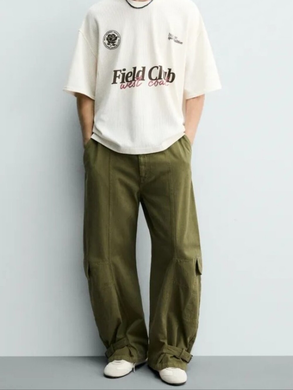 Zara Olive Cargo Pants with Loop Legs - Men's Loose Fit Sz-34